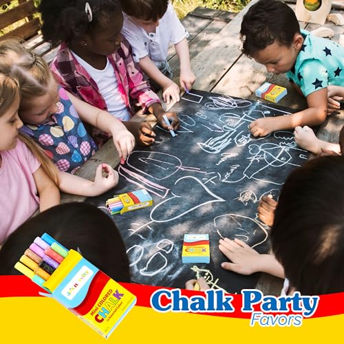 4E's Novelty 144 Mini Chalk Sets - 12 Boxes of 12 Colors, Non-Toxic Sidewalk & Blackboard Chalk for Kids Party Favors