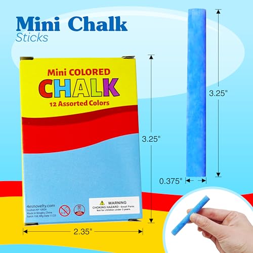 4E's Novelty 144 Mini Chalk Sets - 12 Boxes of 12 Colors, Non-Toxic Sidewalk & Blackboard Chalk for Kids Party Favors
