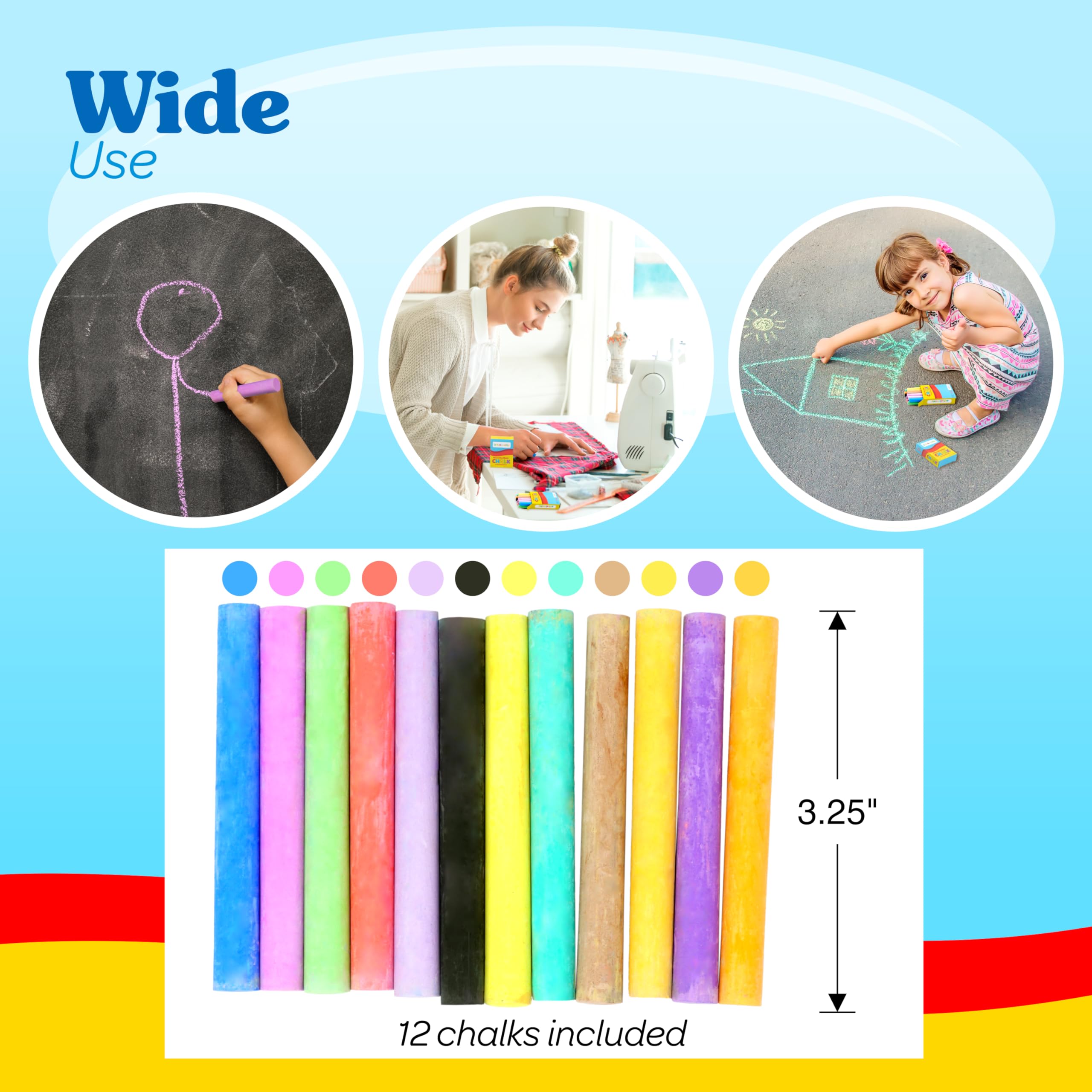 4E's Novelty 144 Mini Chalk Sets - 12 Boxes of 12 Colors, Non-Toxic Sidewalk & Blackboard Chalk for Kids Party Favors
