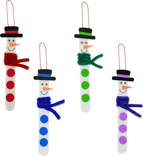 4E's Novelty Christmas Snowman Stick Ornament Craft Kit (4 Pack) – DIY Wooden Foam Ornaments for Kids, Multicolor
