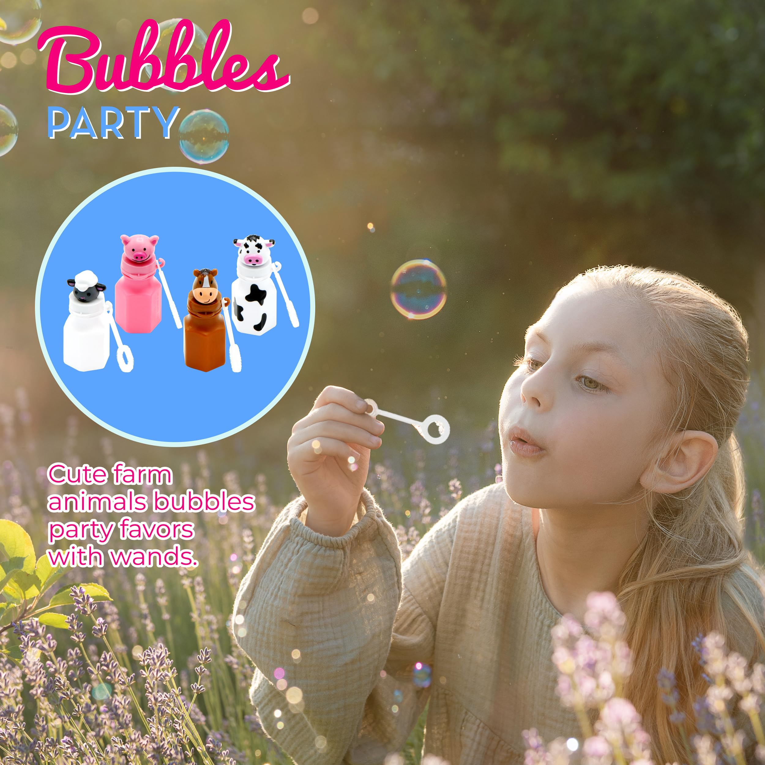 4E's Novelty Farm Animal Bubbles Party Favors – 12 Count with Horse, Sheep, Pig, and Cow