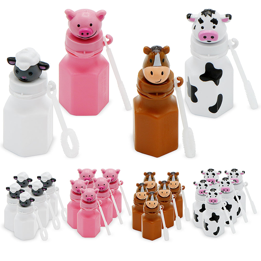 4E's Novelty Farm Animal Bubbles Party Favors – 12 Count with Horse, Sheep, Pig, and Cow