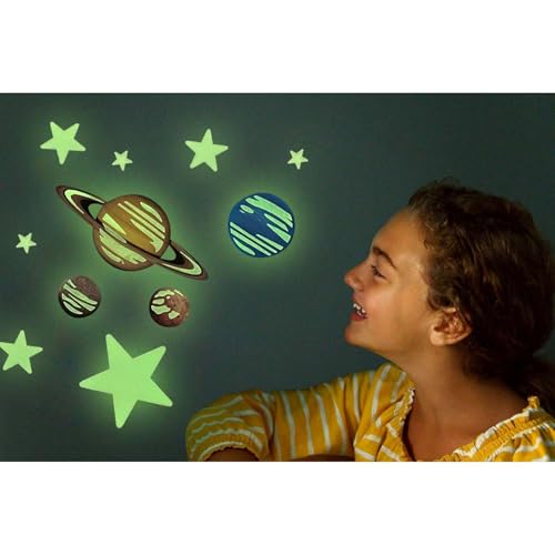 4M Glow Planets & Nova Stars - 20 Glow-in-the-Dark Wall and Ceiling Stickers for Kids Room Decoration