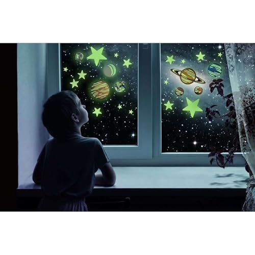 4M Glow Planets & Nova Stars - 20 Glow-in-the-Dark Wall and Ceiling Stickers for Kids Room Decoration