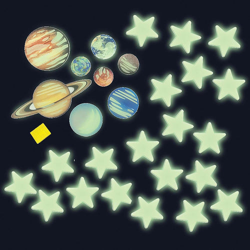 4M Glow Planets & Nova Stars - 20 Glow-in-the-Dark Wall and Ceiling Stickers for Kids Room Decoration