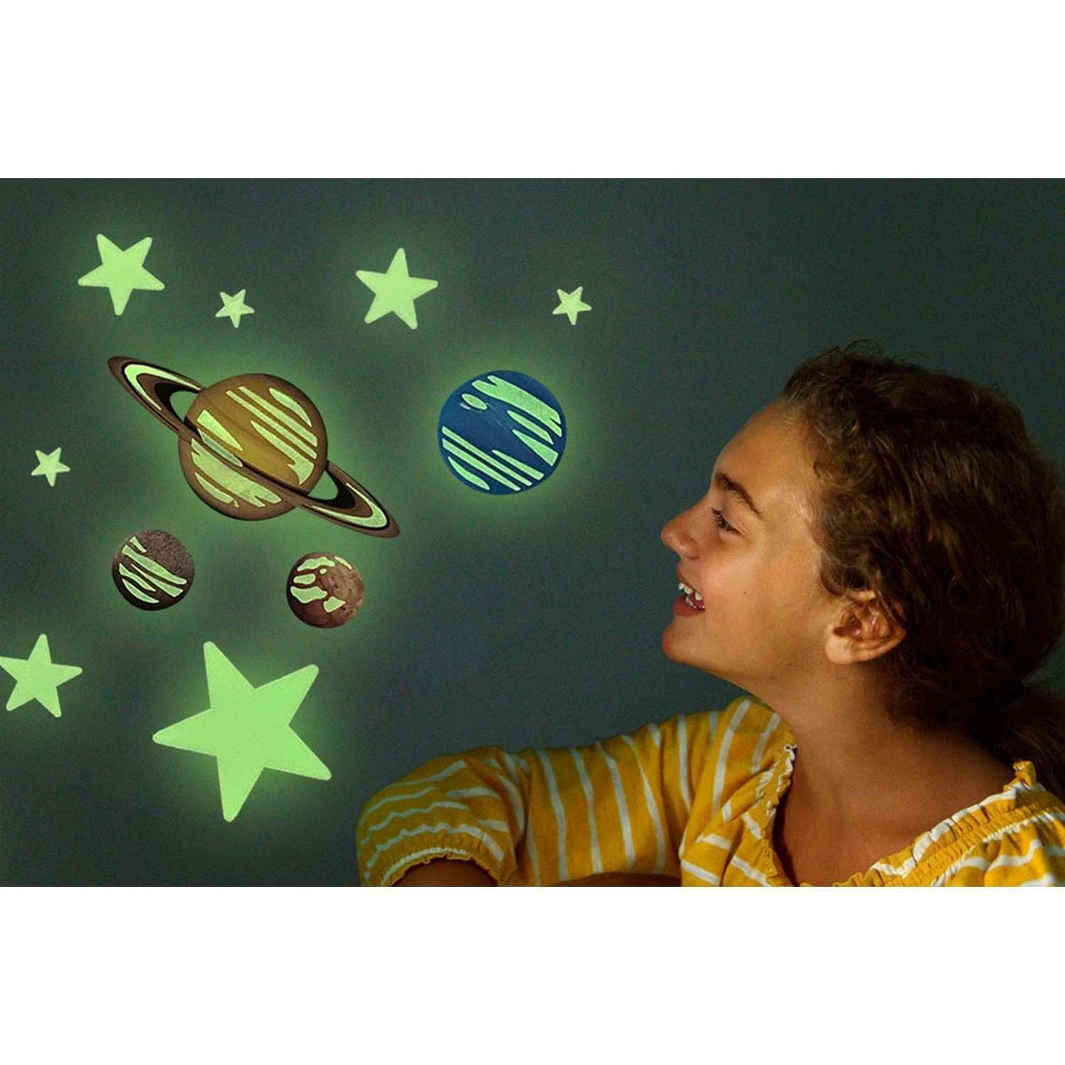 4M Glow Planets & Nova Stars - 20 Glow-in-the-Dark Wall and Ceiling Stickers for Kids Room Decoration