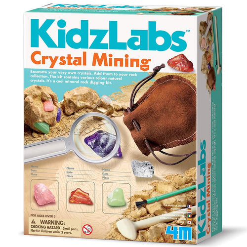4M Kidzlabs Crystal Mining Kit – Dig for 8 Real Crystals, STEM Science Toy for Ages 5+