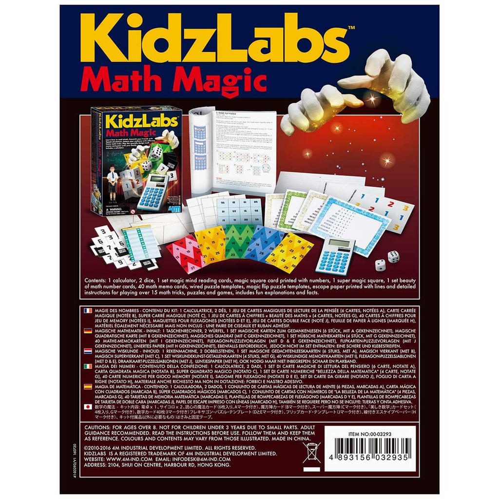 4M Math Magic Puzzles and Games Kit – Over 15 Number Tricks with Keychain Calculator