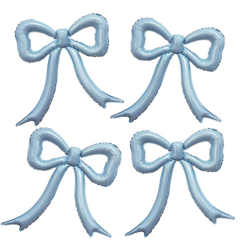 4pc Dusty Blue Bow Foil Balloons Set for Coquette Birthday, Baby Shower, Bachelorette Party Decorations