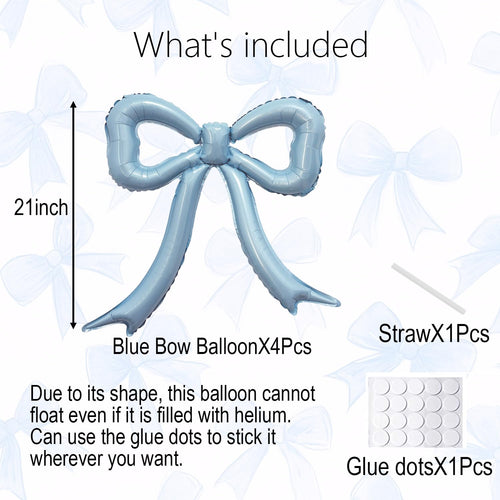 4pc Dusty Blue Bow Foil Balloons Set for Coquette Birthday, Baby Shower, Bachelorette Party Decorations