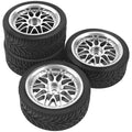 4x 1/10 RC On-Road Tires and Wheels Set 65mm 12mm Hex Silver Rims Compatible with HSP Tamiya HPI Kyosho
