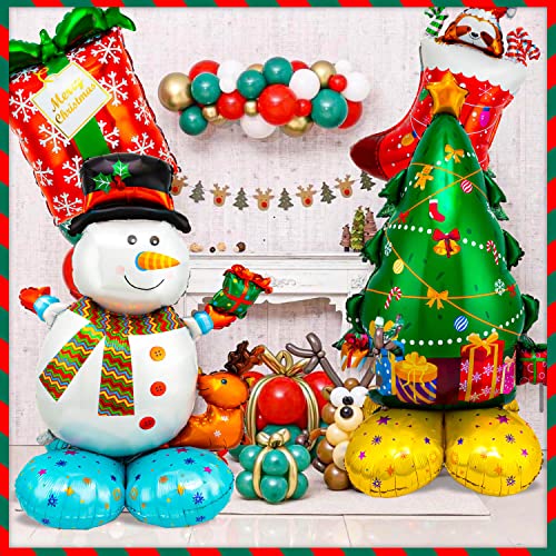5 Large Mylar Christmas Balloons Set - Santa, Snowman, Tree, Stockings, Gift Box