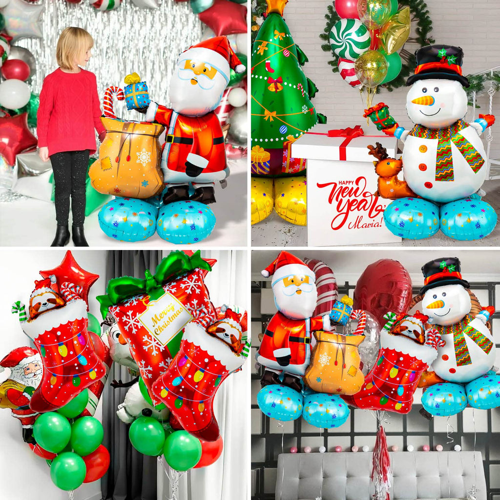 5 Large Mylar Christmas Balloons Set - Santa, Snowman, Tree, Stockings, Gift Box
