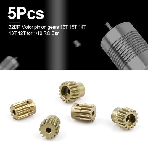 5-Pack 32DP 540 Motor Pinion Gears (12T-16T) 3.175mm Shaft for 1/10 RC Cars - Aluminum 7075