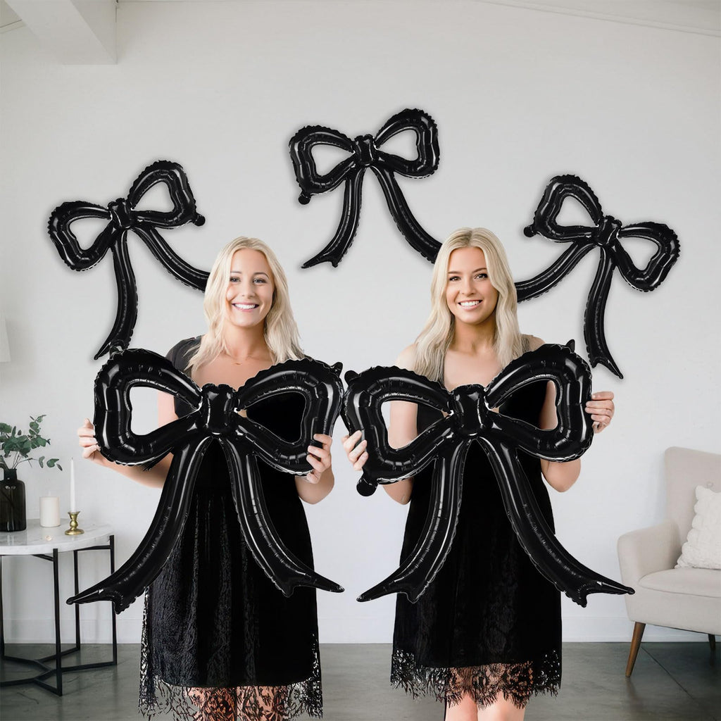 5-Pack Black Bow Balloons – Giant Foil Bow Decor for Girl Birthday, Baby Shower, Bridal & Bachelorette Parties