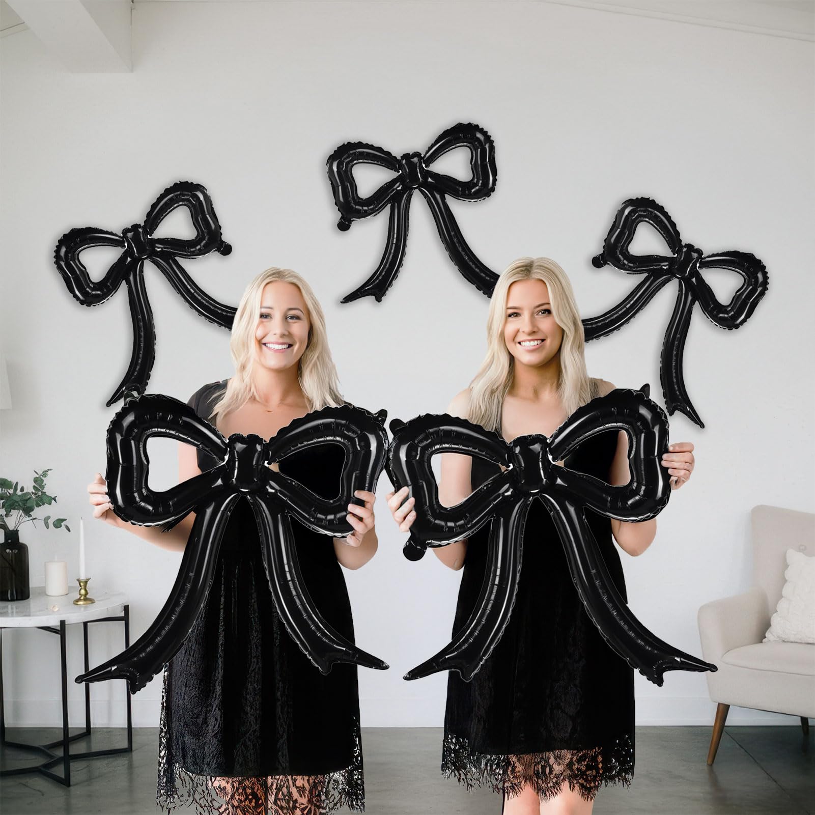 5-Pack Black Bow Balloons – Giant Foil Bow Decor for Girl Birthday, Baby Shower, Bridal & Bachelorette Parties