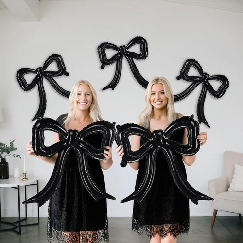 5-Pack Black Bow Balloons – Giant Foil Bow Decor for Girl Birthday, Baby Shower, Bridal & Bachelorette Parties