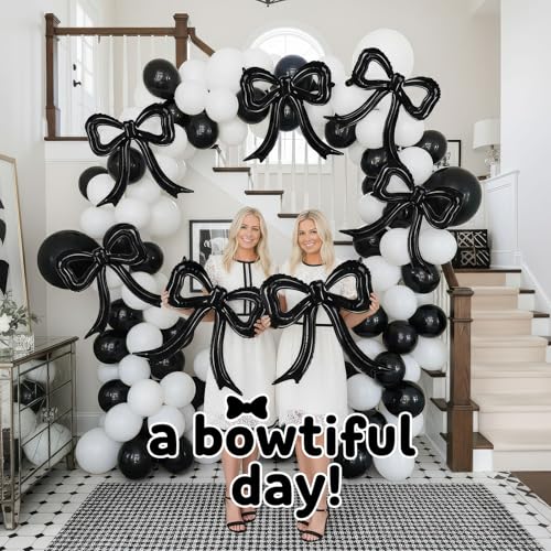 5-Pack Black Bow Balloons – Giant Foil Bow Decor for Girl Birthday, Baby Shower, Bridal & Bachelorette Parties