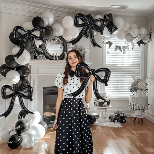 5-Pack Black Bow Balloons – Giant Foil Bow Decor for Girl Birthday, Baby Shower, Bridal & Bachelorette Parties