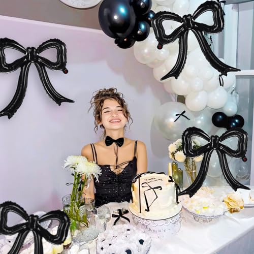 5-Pack Black Bow Balloons – Giant Foil Bow Decor for Girl Birthday, Baby Shower, Bridal & Bachelorette Parties