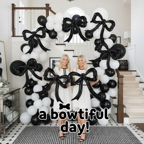 5-Pack Black Bow Balloons – Giant Foil Bow Decor for Girl Birthday, Baby Shower, Bridal & Bachelorette Parties