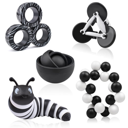 5-Pack Fidget Toy Set for Adults & Kids - Sensory Stress Relief Toys with Gyro, Slug, Magnetic Rings & Sensory Ball