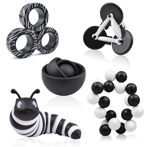 5-Pack Fidget Toy Set for Adults & Kids - Sensory Stress Relief Toys with Gyro, Slug, Magnetic Rings & Sensory Ball