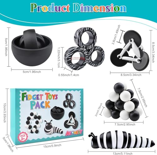 5-Pack Fidget Toy Set for Adults & Kids - Sensory Stress Relief Toys with Gyro, Slug, Magnetic Rings & Sensory Ball
