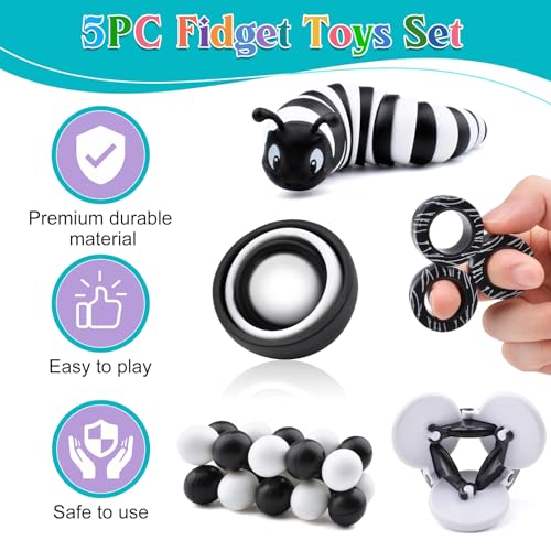 5-Pack Fidget Toy Set for Adults & Kids - Sensory Stress Relief Toys with Gyro, Slug, Magnetic Rings & Sensory Ball