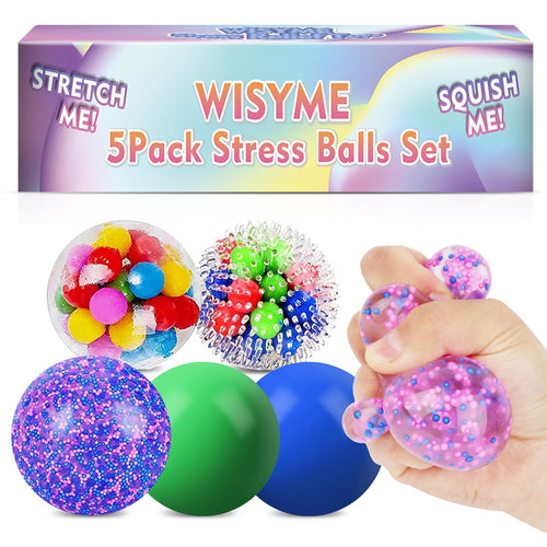 5-Pack Stress Balls for Adults – 2.36-Inch Squeeze Balls with 5 Textures, Non-Toxic Silicone