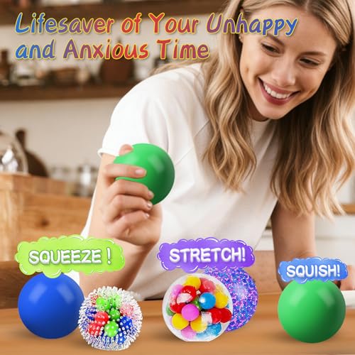 5-Pack Stress Balls for Adults – 2.36-Inch Squeeze Balls with 5 Textures, Non-Toxic Silicone