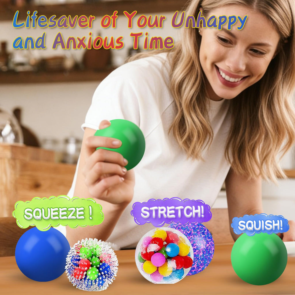 5-Pack Stress Balls for Adults – 2.36-Inch Squeeze Balls with 5 Textures, Non-Toxic Silicone