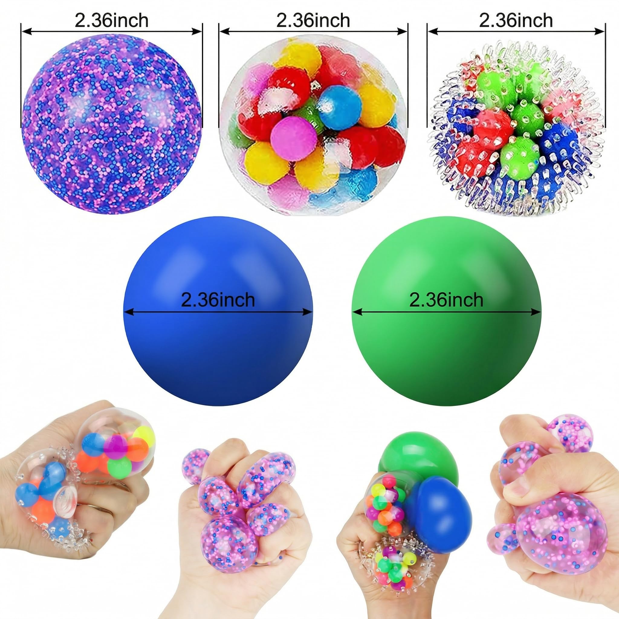 5-Pack Stress Balls for Adults – 2.36-Inch Squeeze Balls with 5 Textures, Non-Toxic Silicone