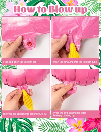 5 Pack Tropical Hibiscus Foil Balloons – 25.6 Inch Pink Flower Balloons for Luau, Hawaiian, Summer Party Decor