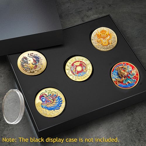 5 Pcs Chinese Dragon Lucky Coin Set with Acrylic Cases – LAIAMER Zodiac Coins for Fortune Collection