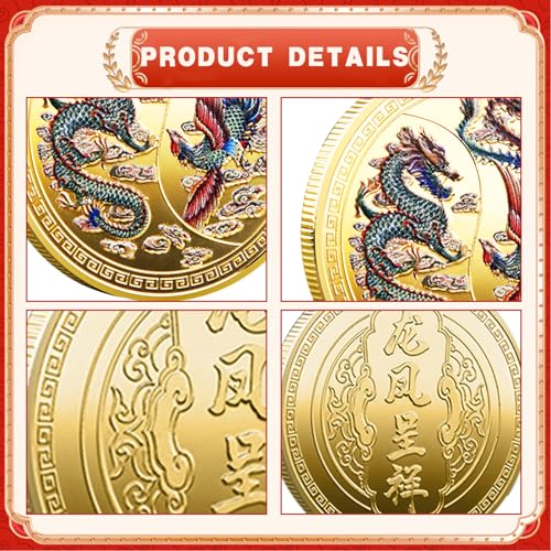 5 Pcs Chinese Dragon Lucky Coin Set with Acrylic Cases – LAIAMER Zodiac Coins for Fortune Collection