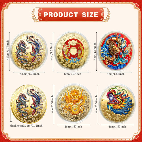 5 Pcs Chinese Dragon Lucky Coin Set with Acrylic Cases – LAIAMER Zodiac Coins for Fortune Collection