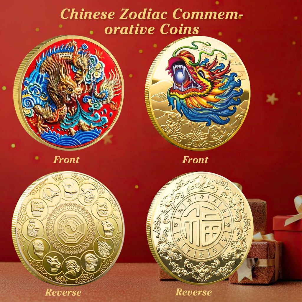 5 Pcs Chinese Dragon Lucky Coin Set with Acrylic Cases – LAIAMER Zodiac Coins for Fortune Collection