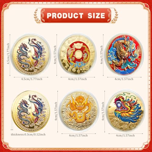 5 Pcs Chinese Dragon Lucky Coin Set with Acrylic Cases – LAIAMER Zodiac Coins for Fortune Collection