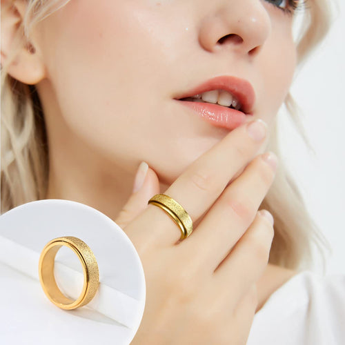 5-Piece 18K Gold Plated Fidget Rings Set – Stainless Steel Anxiety Spinner Rings for Women & Men, CZ Butterfly Chain Design, Sizes 6-9