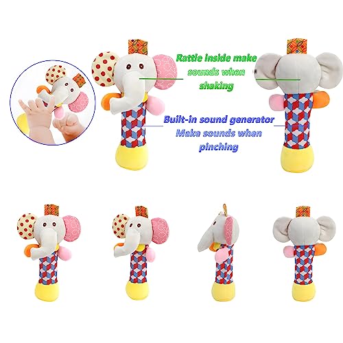 5-Piece Baby Rattle Set with Wrist Rattles, Foot Finder Socks & Hand Rattle – Soft Plush Animal Toys for 0-2 Years (Bumblebee, Butterfly, Ladybug & More)