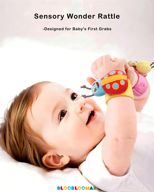 5-Piece Baby Rattle Set with Wrist Rattles, Foot Finder Socks & Hand Rattle – Soft Plush Animal Toys for 0-2 Years (Bumblebee, Butterfly, Ladybug & More)