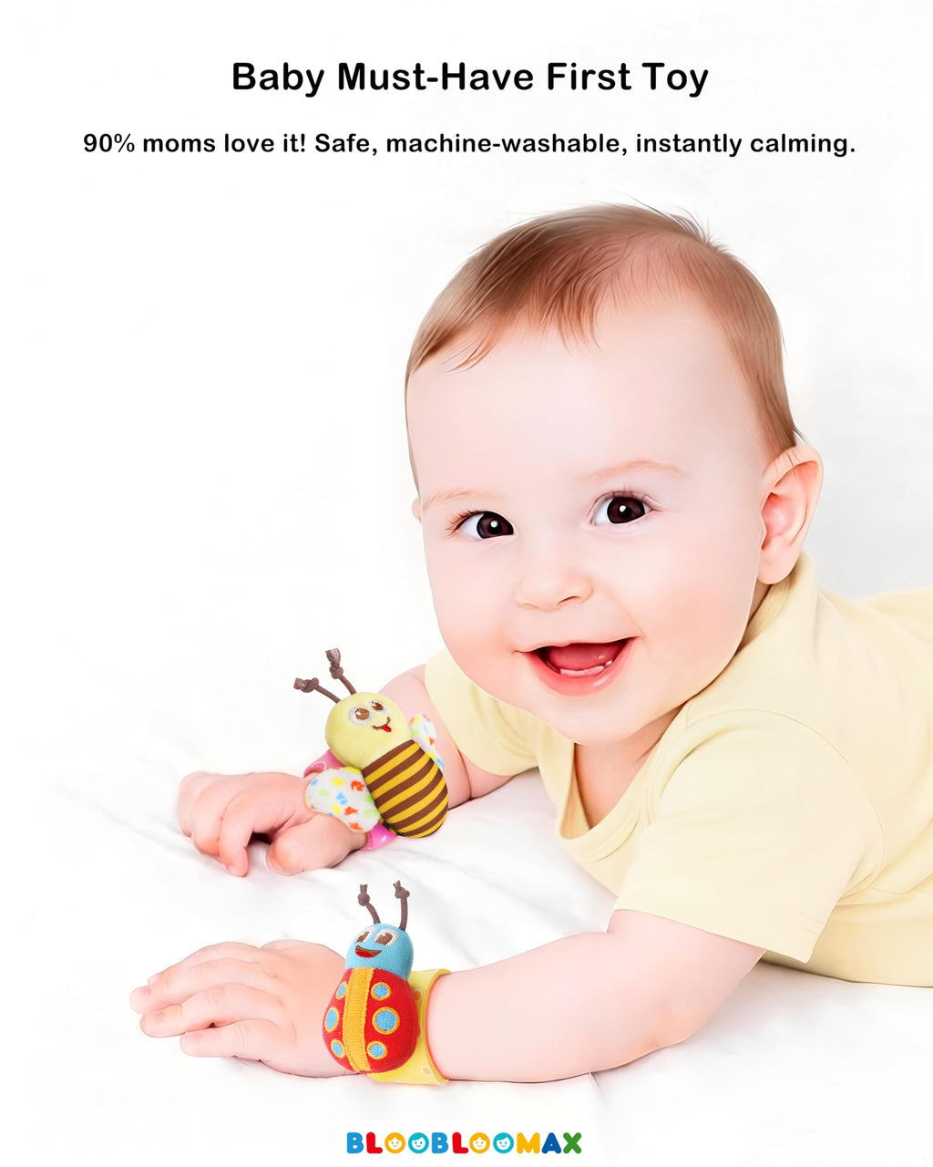 5-Piece Baby Rattle Set with Wrist Rattles, Foot Finder Socks & Hand Rattle – Soft Plush Animal Toys for 0-2 Years (Bumblebee, Butterfly, Ladybug & More)
