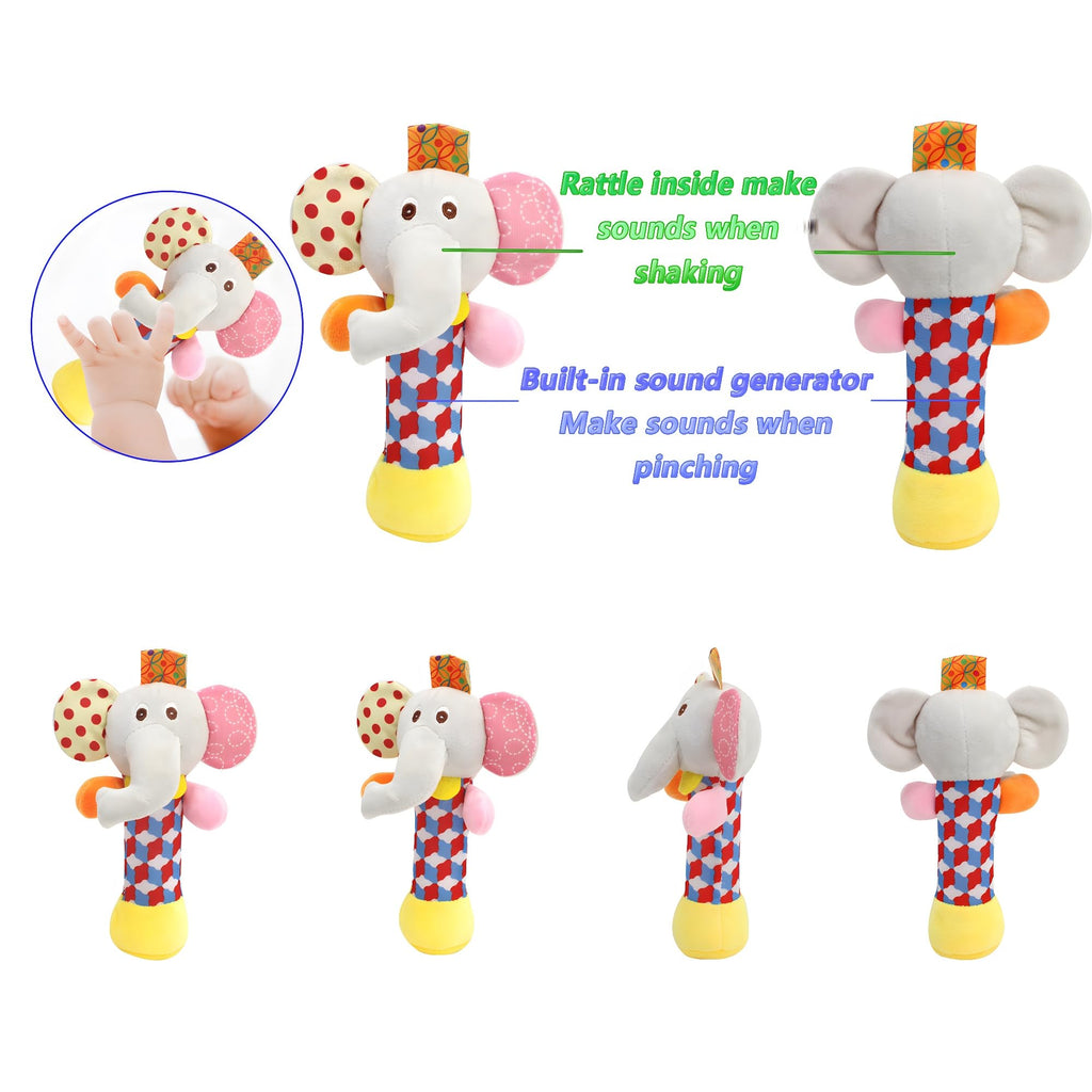 5-Piece Baby Rattle Set with Wrist Rattles, Foot Finder Socks & Hand Rattle – Soft Plush Animal Toys for 0-2 Years (Bumblebee, Butterfly, Ladybug & More)