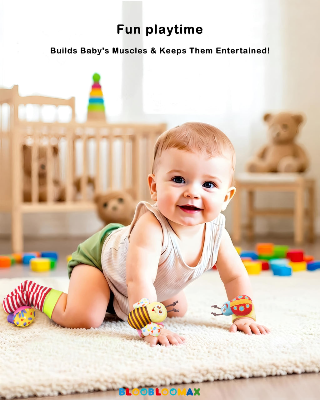 5-Piece Baby Rattle Set with Wrist Rattles, Foot Finder Socks & Hand Rattle – Soft Plush Animal Toys for 0-2 Years (Bumblebee, Butterfly, Ladybug & More)