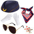 5-Piece Flight Attendant Costume Accessory Set – Hat, Scarf, Sunglasses, Gloves & Pin