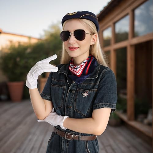 5-Piece Flight Attendant Costume Accessory Set – Hat, Scarf, Sunglasses, Gloves & Pin