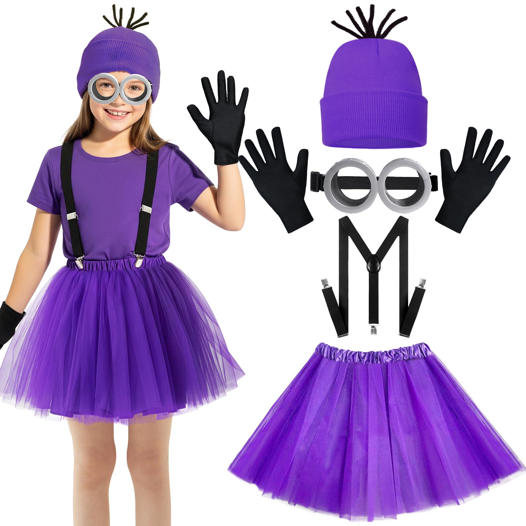 5-Piece Girls Halloween Costume Set: Goggles, Beanie, Tutu, Suspenders, Gloves