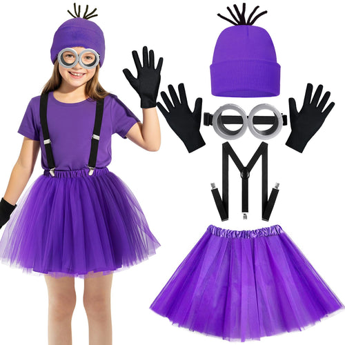 5-Piece Girls Halloween Costume Set: Goggles, Beanie, Tutu, Suspenders, Gloves