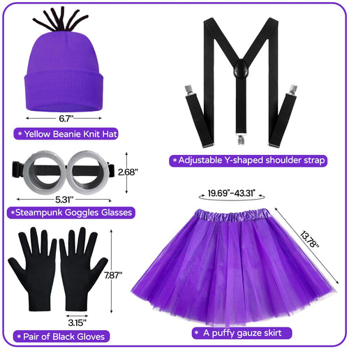 5-Piece Girls Halloween Costume Set: Goggles, Beanie, Tutu, Suspenders, Gloves